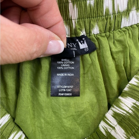 Antthony HSN Green White Ikat Print‎ 100% Cotton Tiered Skirt w/Pockets Sz L - Picture 12 of 13